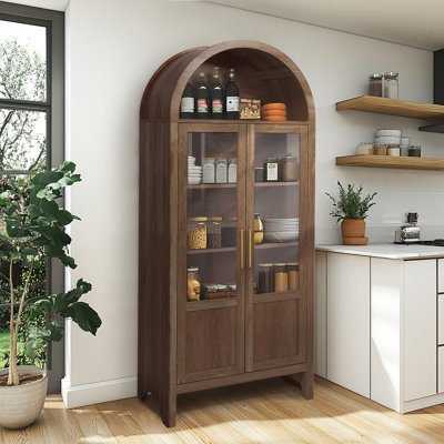 72" Tall Arched Kitchen Pantry, Modern Kitchen Storage Cabinets with Open Shelves