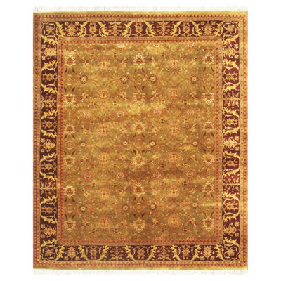 Tapis d’intérieur en laine vert/foncé 8 pi x 10 pi noué la à la main one-of-kind-style traditionnel bourgogne Paulette