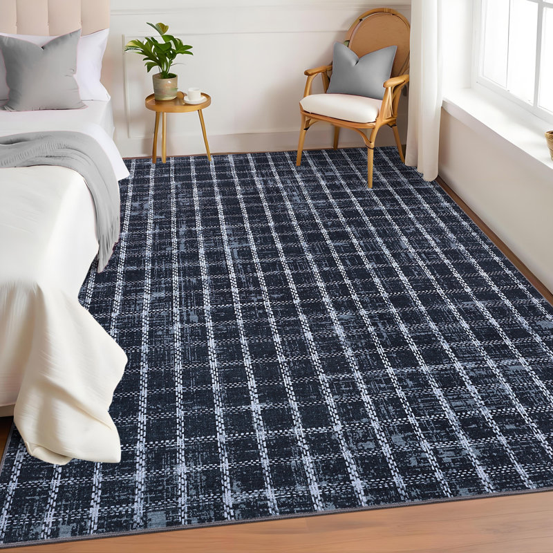 Modern Area Rug Checkered Rug Washable,Non-Slip Carpet for Living Room,Bedroom,Kitchen,Hallway mark Resistant Indoor Floor Mat