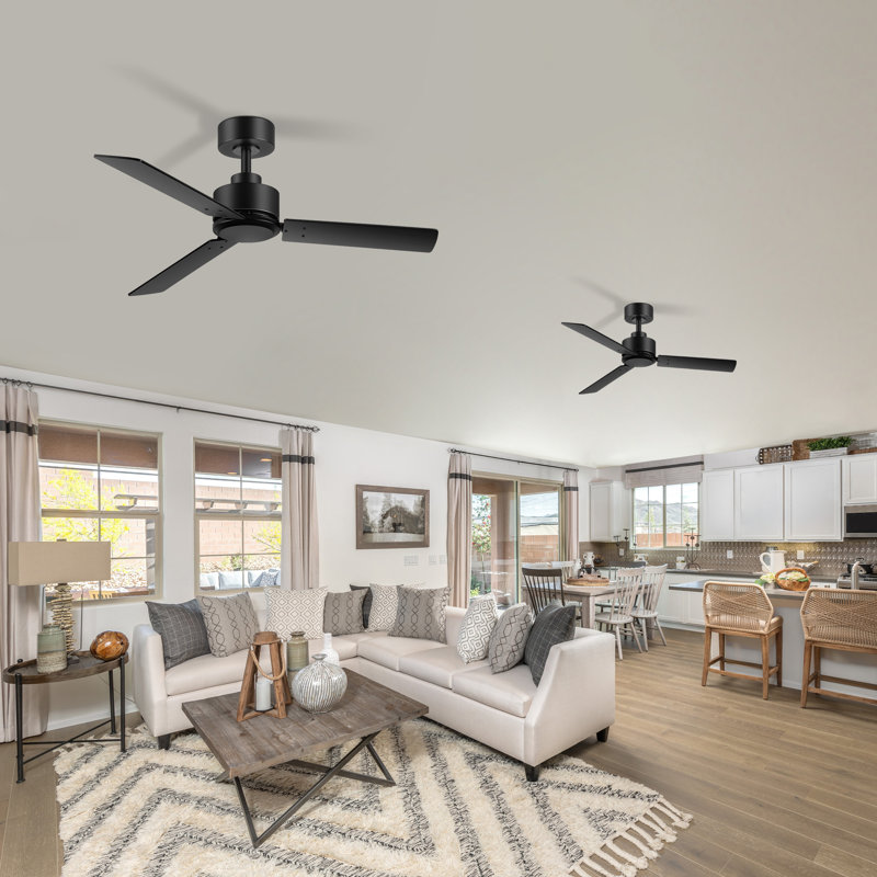 Ventilateur de plafond noir avec télécommande, conception sans lumière, ensemble de 48 pouces en double, moteur à courant continu réversible, télécommande à 6 vitesses