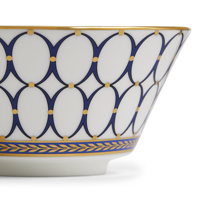 Renaissance Bone China Rice Bowl, Blue/White/Gold