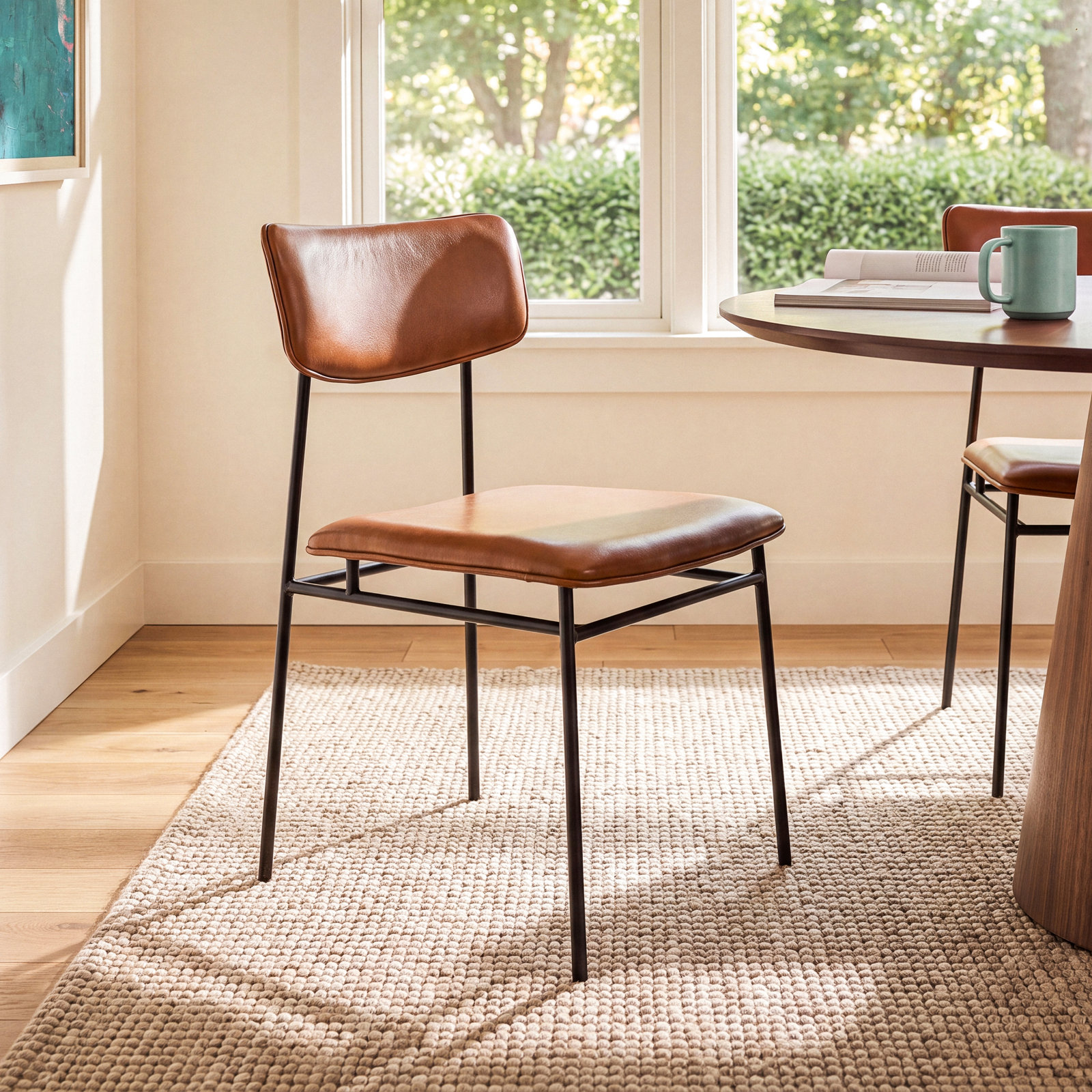 Turin Leather Dining Chair, Brown Pebbled Top Grain Leather