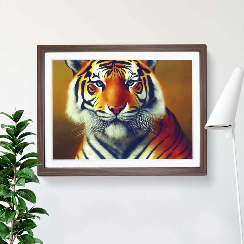 XH1022-7606X Sacred Tiger - Single Picture Frame Painting, 34cm H x 46cm W x 2cm D, Walnut 