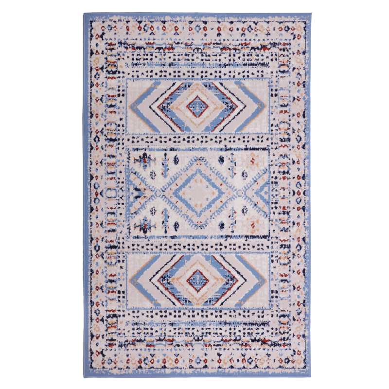 Tapis beige / bleu Southwestern, Rectangle 2 pi x 4 pi