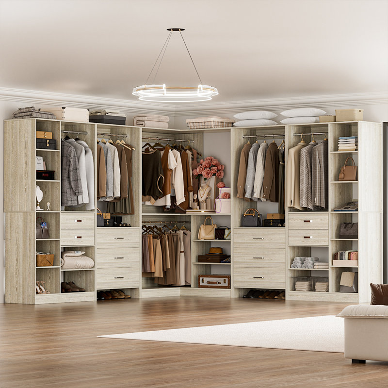 100” x100” Closet System with Wooden Drawer(Adjustable Width), White Oak