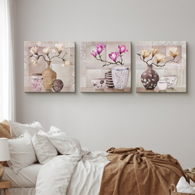 " Blossom Flowers In The Vase " 3 - Pieces