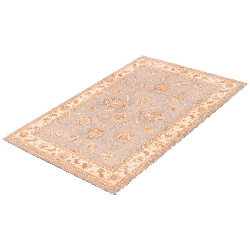Tapis unique en laine noué à la main gris clair / beige nouvel âge 4 pi 1 po x 6 pi 2 po ADSET