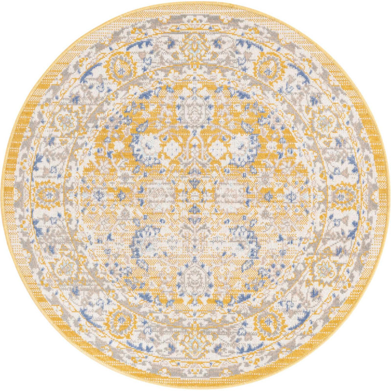 Tapis oriental toscan jaune Xion, Rond 3 pi 3 po