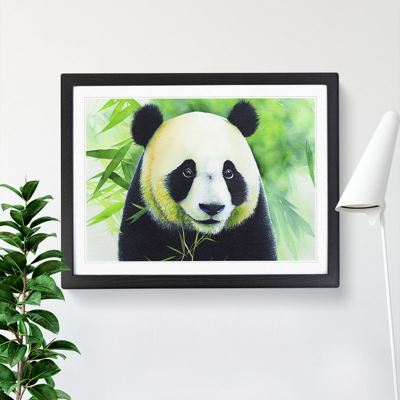 Watercolour Panda Vol.2 - Single Picture Frame Painting, Black, 46cm H x 64cm W x 2cm D