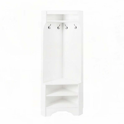 Corner Hall Tree with Shoe Bench with 4 Hooks,Adjustable Shelf