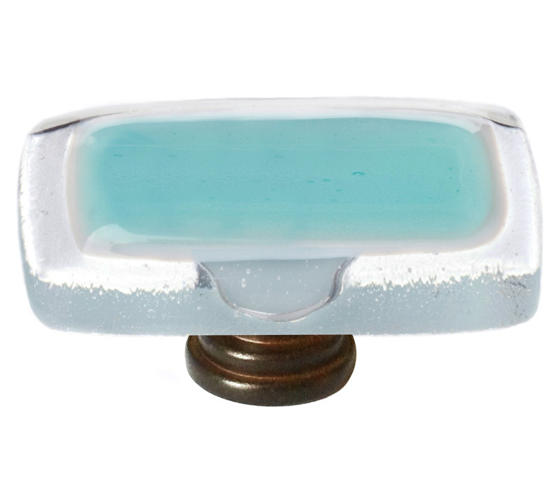 Poignée longue en verre de 2 po avec quincaillerie décorative Aqua, Turquoise, Nickel satiné