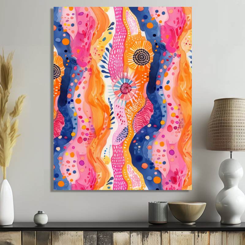 Rose et orange abstrait Boho Landscape III - impression d'art bohème, Toile tendue, H 12 po x l 20 po