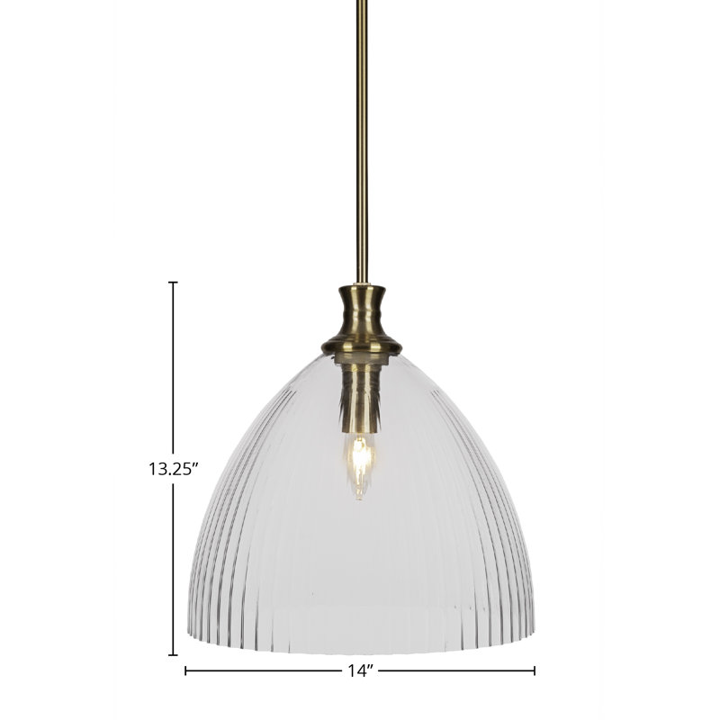 Chestle Stem Hung Pendant Shown In New Age Brass Finish With 14" Clear Ribbed Glass