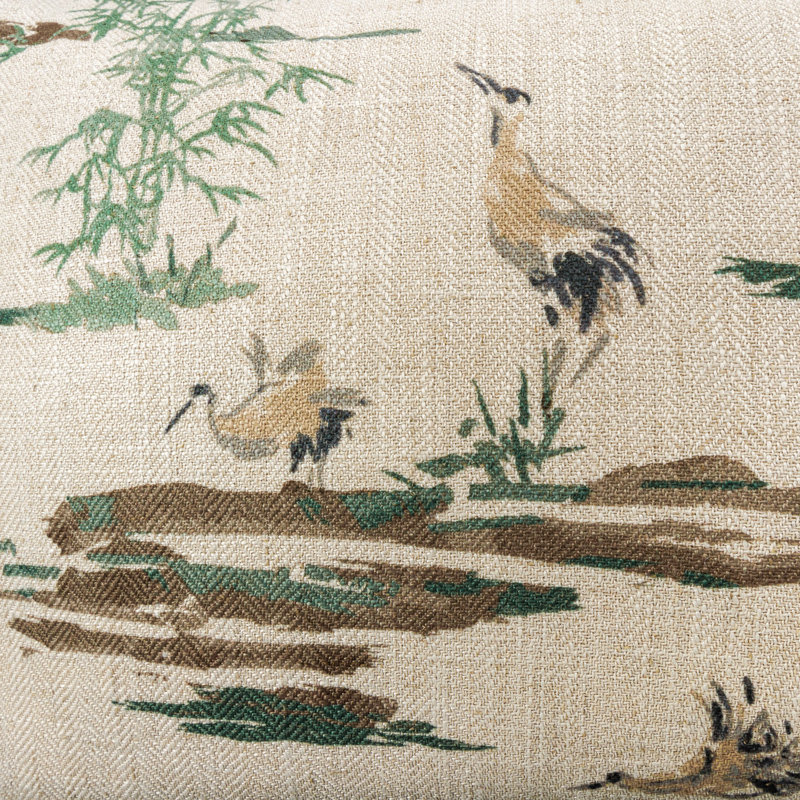 Ivory and Green Toile Square Throw Pillow
