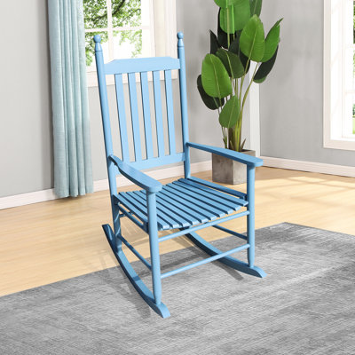 Chaise en bois bleue pour le porche - Assise large avec accoudoirs en bois massif massif et dossier stable. Assemblage facile.