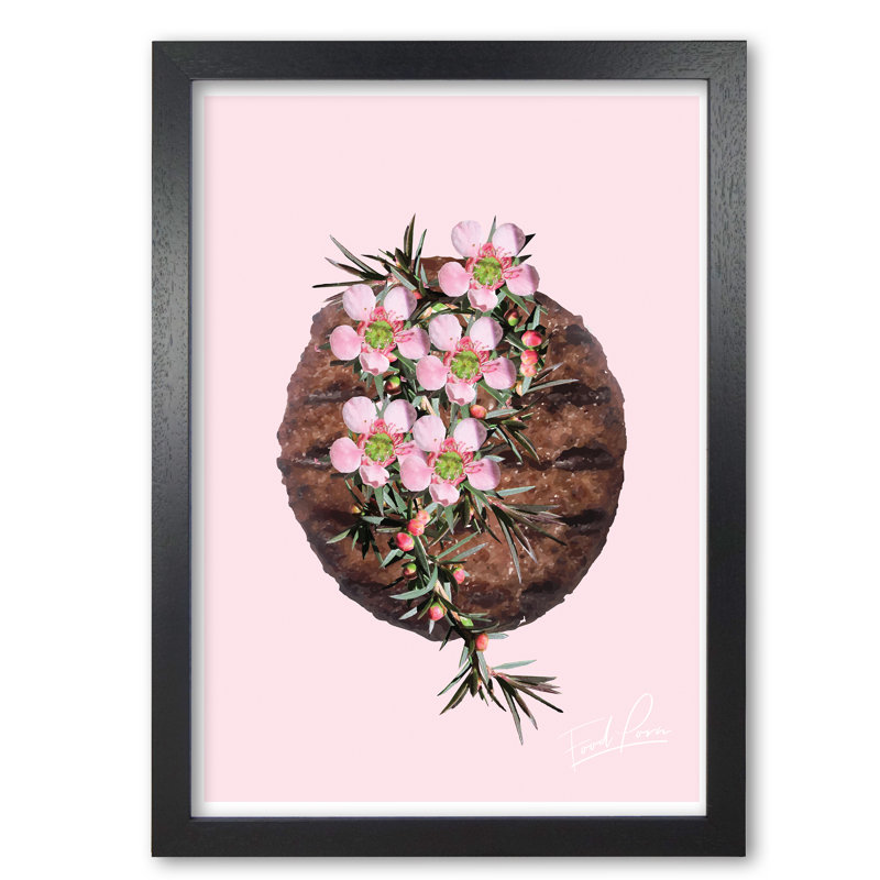 Burger Floral Food Porn - Painting, Black Grain Frame, 60 cm H x 42 cm W x 5 cm D
