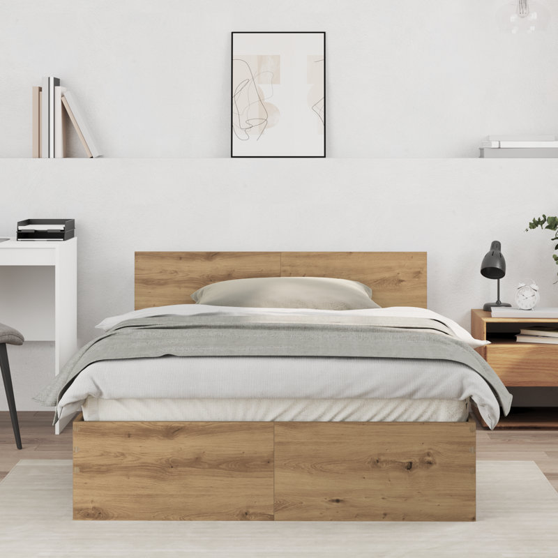 Bed Frame With Headboard Old Wood Solid Pine Wood, Small Double (4'), Artisan Oak