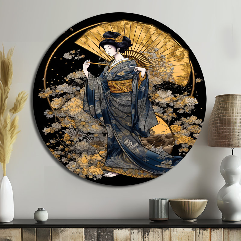 Élégante japonaise VI - mode ronde en métal, H 29 po x l 29 po