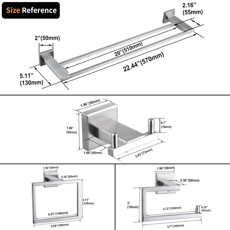 Ensemble de quincaillerie de salle de bain 4 pièces, Acier inoxydable brossé