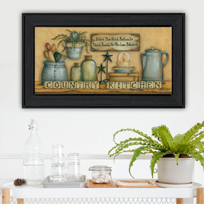 «Country Kitchen» par Mary Ann June, reproduction encadrée prête à accrocher, cadre noir