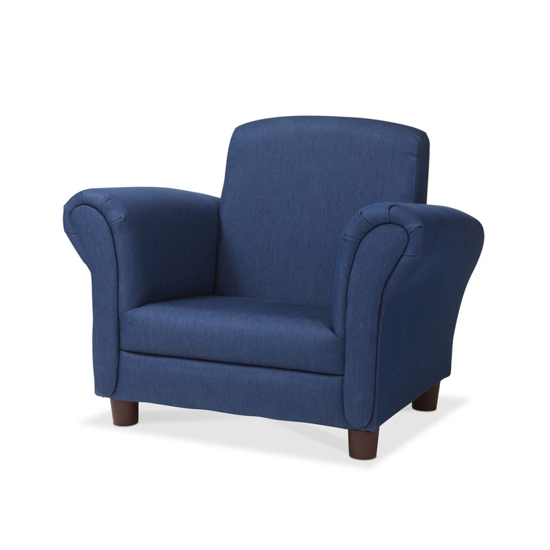 Denim Blue Fabric Child's Armchair with Wooden Legs