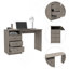 Bureau d'ordinateur avec 1 tablette de rangement ouverte, 3 tiroirs, gris clair