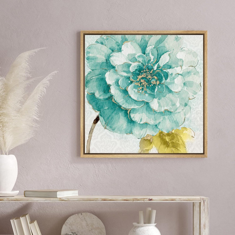 Œillet bleu sarcelle avec feuilles de plantes vertes, impression sur toile
