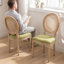 Chaises de salle à manger d'inspiration rétro avec structure en bois massif - dossier en rotin, tissu en lin, ensemble de 2-571921205