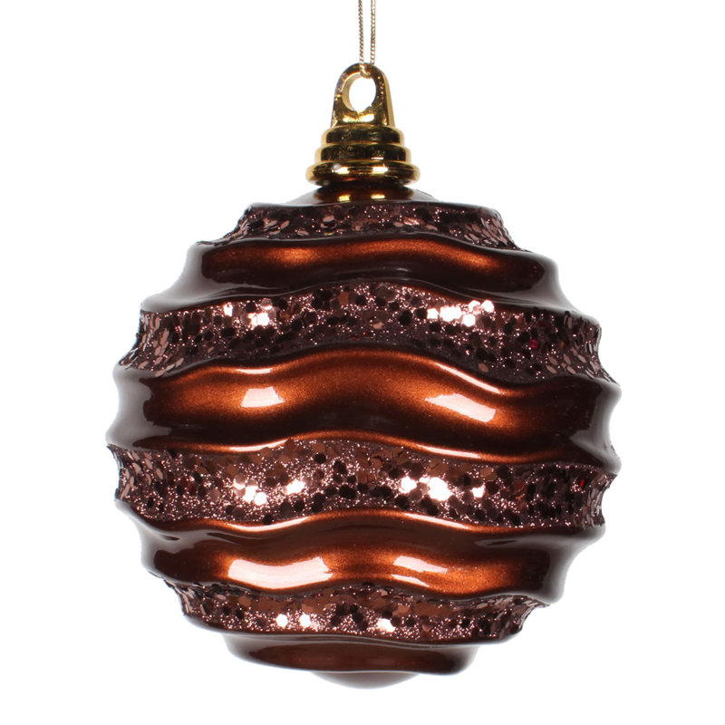 Ornement de Noël boule rayée et scintillante, Chocolat, H 6 po x l 6 po x P 6 po