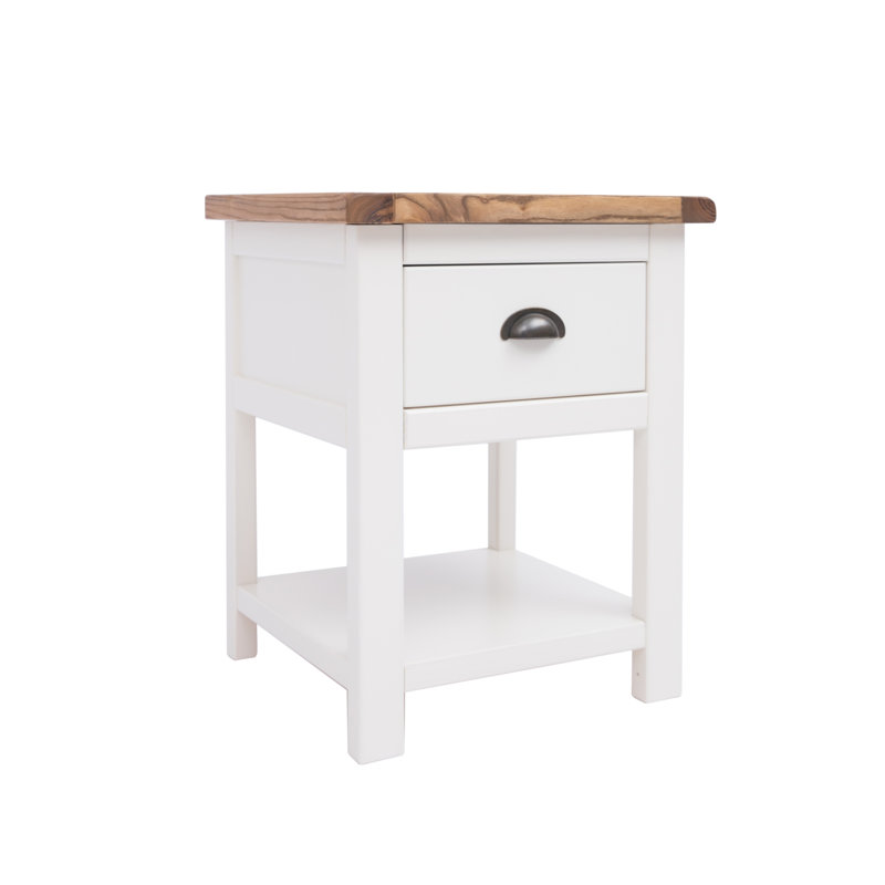 Torrez 45 cm W Bedside Table, White/Walnut/Antique Brass