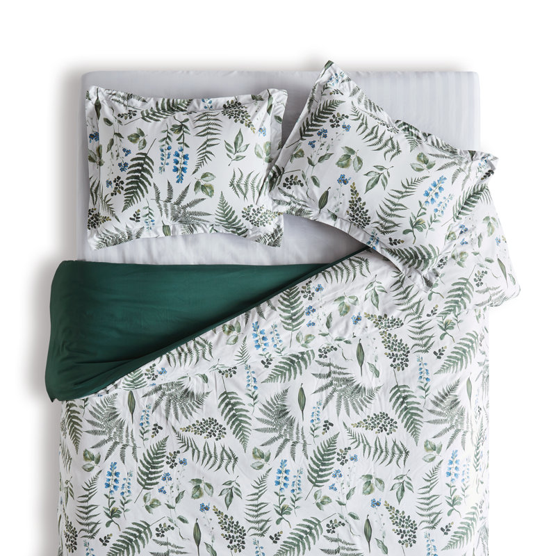 Green and White Floral Microfiber Full/Queen Duvet Cover Set