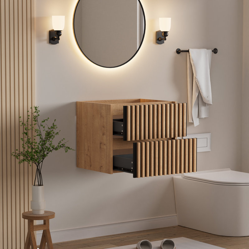Base de meuble-lavabo mural 24 po seulement, armoire flottante, comptoir d'évier et robinet non inclus, Beige