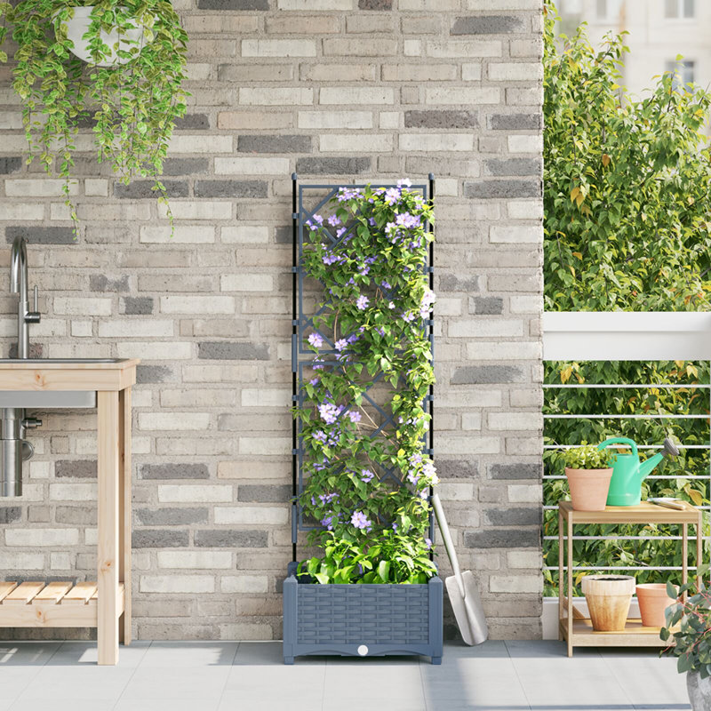 Garden Planter Steel Outdoor Container Modern Decor Terrace Stylish Pot, 125.5cm H x40cm W x 40cm D, Light Grey