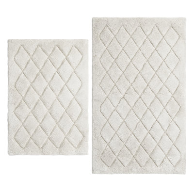 Bath Grey Rectangle Cotton Blend Geometric piece Bath Rug Set