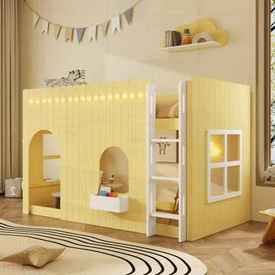 Kids Loft Bed with Warm LED Light String, Space-Saving Design and Cozy Illumination for a Magical Bedroom Experience