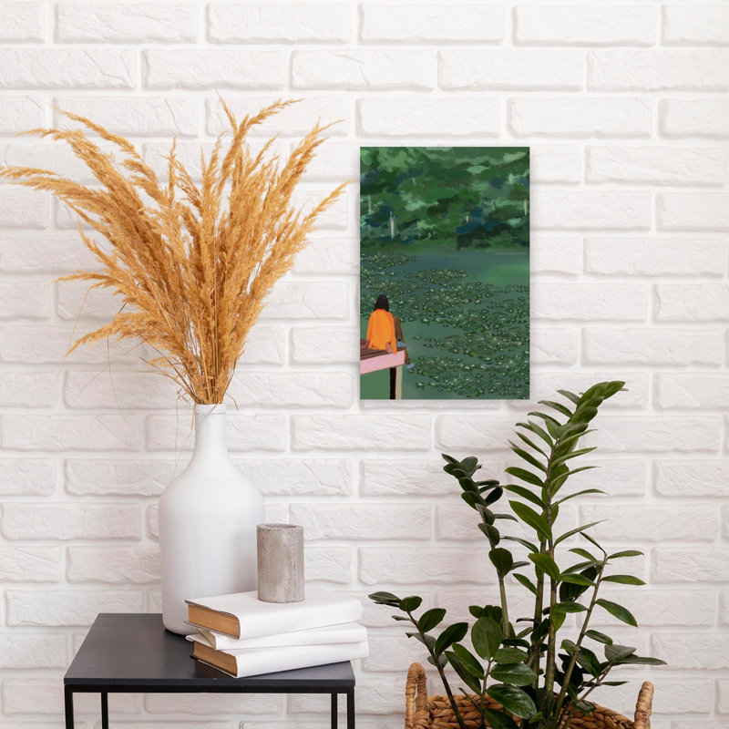 «Rainy Green Lake Peaceful Serene Tranquil Lily Landscape Nature», reproduction d'art murale, 18" H x 12" W