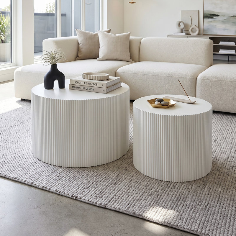 Ensemble de 2 tables basses gigognes blanches, Blanc