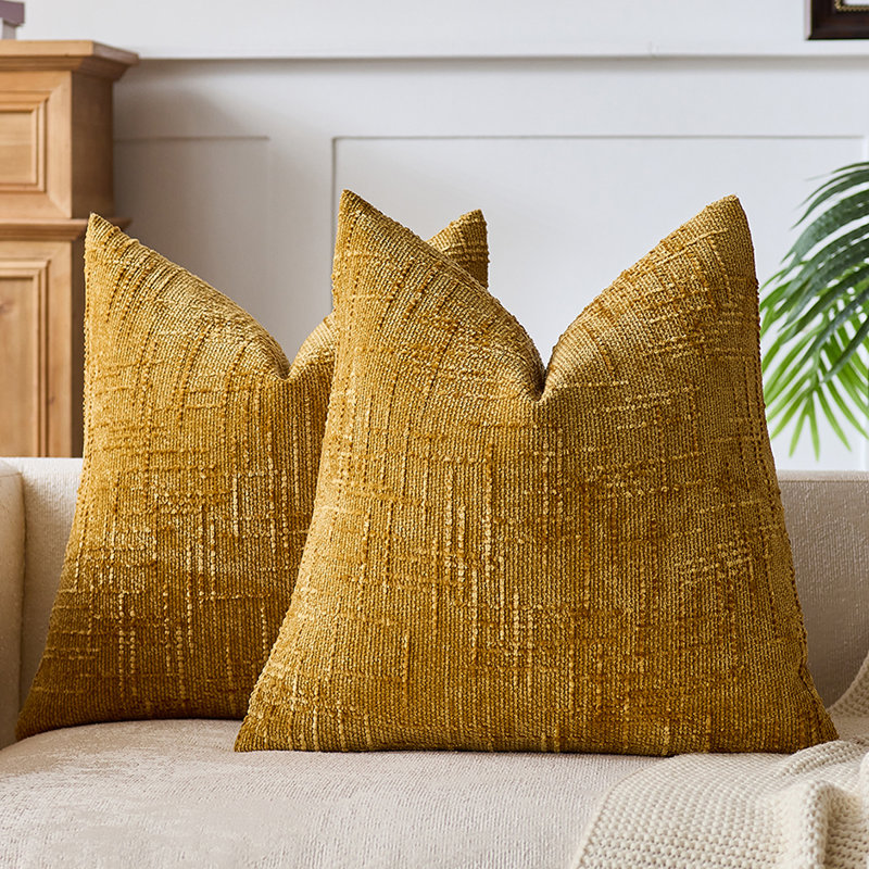 Textured Chenille Throw Pillow Covers, Yellow, Square 20"