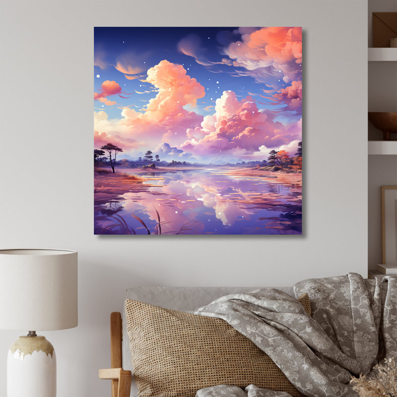 Rose et bleu calme aquarelle ciel I - fruits, art mural, Toile tendue, 30" H x 30" W