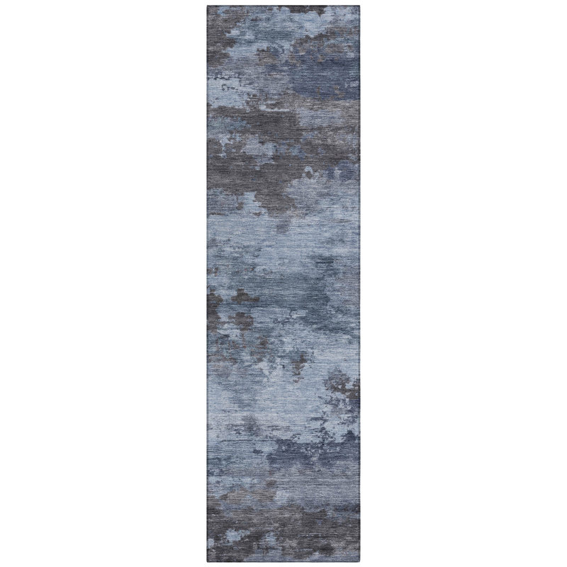 Machine Washable Indoor/Outdoor Xhevrie Blue Rug, Runner 2'3" x 7'6"