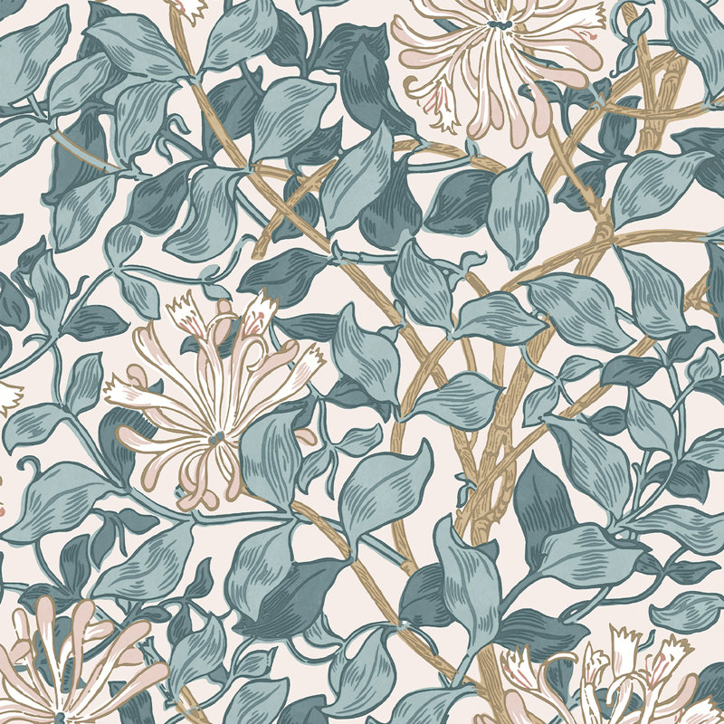 Papier peint William Morris Honeysuckle Verde, Bleu