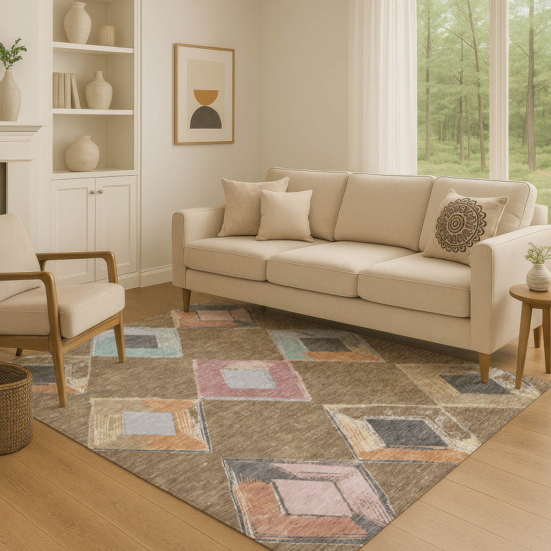Tapis géométrique lavable à la machine Ansley, Rectangle 10 pi x 14 pi