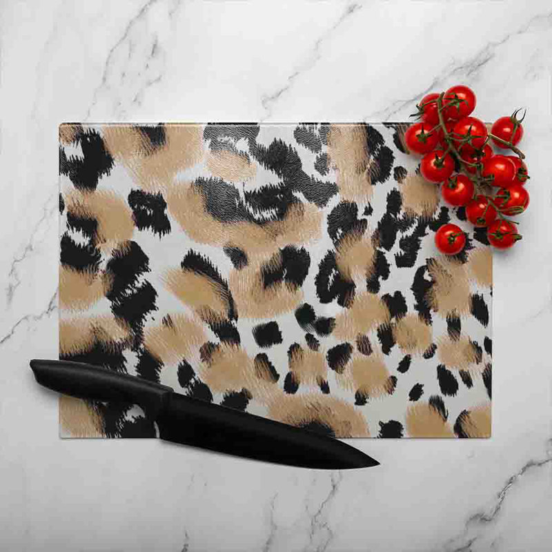 Leopard Spots Print Glass Chopping Board, 28cm L x 20cm W