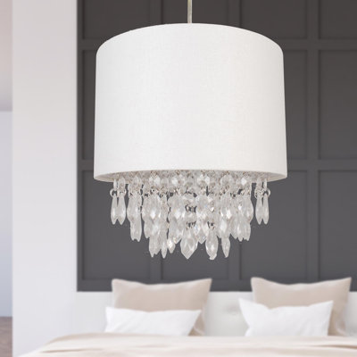 26cm H Cotton Drum Pendant Shade ( Uno ) in Ivory