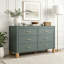 Commode double moderne à 6 tiroirs en bleu avec poignées en métal et pieds en bois massif-729344662