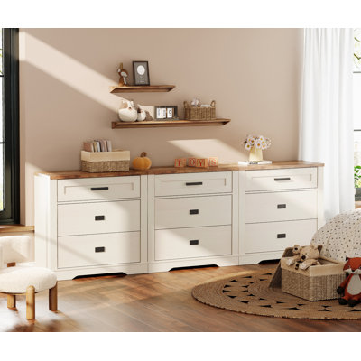 Glenford 78.7" Wide Modern Farmhouse Wooden Dresser Combo With 9 Drawers For Teenagers