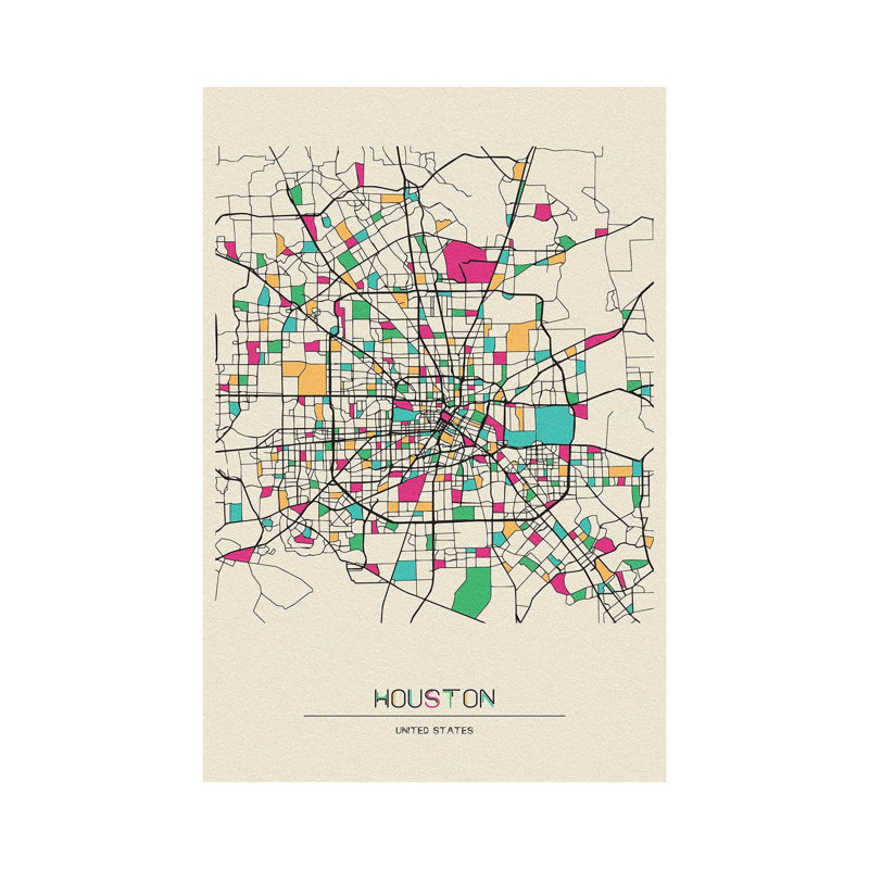 Houston, Texas Map by Ayse Deniz Akerman - Wrapped Canvas Print, 101.6 cm H x 66.04 cm W x 1.91 cm D