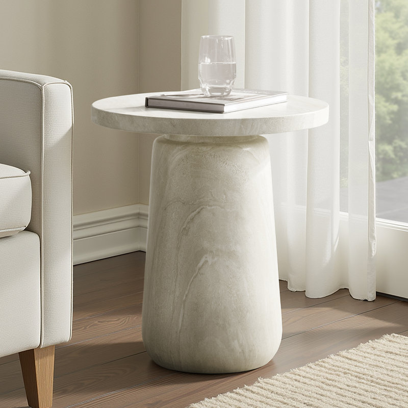 Watterson 22''Tall Modern Concrete Top End Table with Simple Assembly, Beige