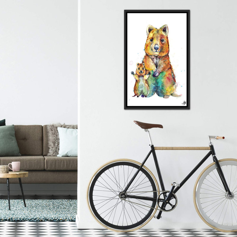 Art encadré pour enfants Qwazy Quokkas, H 60 po x l 40po x P 1,5 po, Toile avec cadre noir patiné