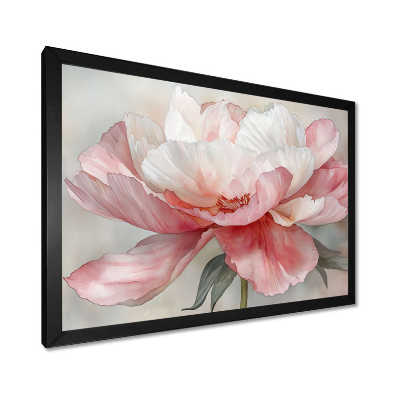 «Soft Blush Peony Symphony», art mural coquelicots pour le salon, H 16 po x l 32 po, Cadre simple noir